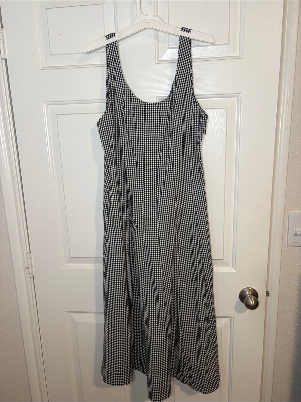 Black and White Gingham Sleeveless Midi Dress